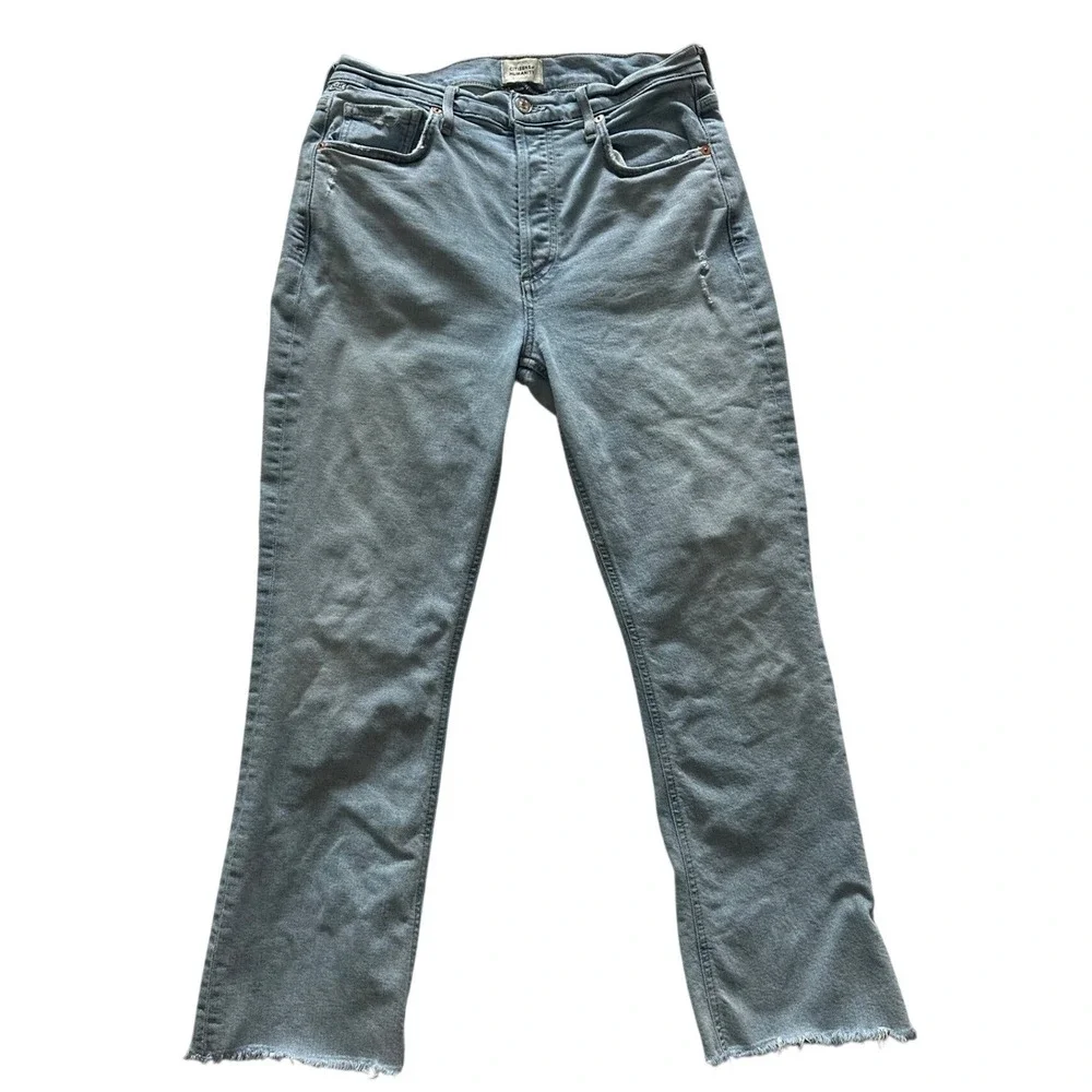 Citizens of Humanity Isola‎ High Rise Straight Cropped Jeans Light 28 Raw Hem